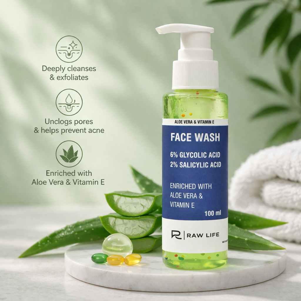 Face Wash with Glycolic & Salicylic Acid | Raw Life
